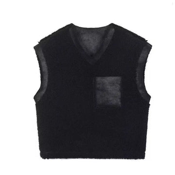 BONSIR  -  Dark thickened fur integrated vest vest for men's Japanese retro trendy brand loose versatile splicing V-neck jacket